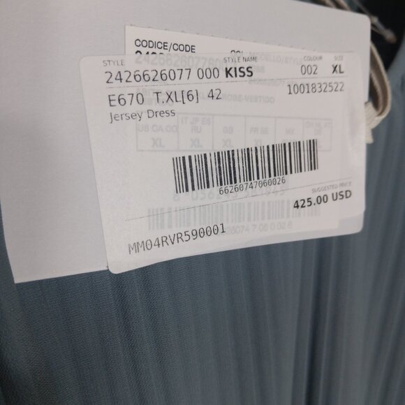 Max Mara Kiss Pleated Jersey Midi Dress Light Blue Gray Size 14 NWT Missing Belt - Picture 8 of 11
